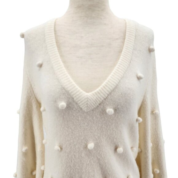 Madewell Bobble Dashwood Wool Blend Ivory V-neck Sweater In Coziest Yarn Womens - Picture 2 of 7